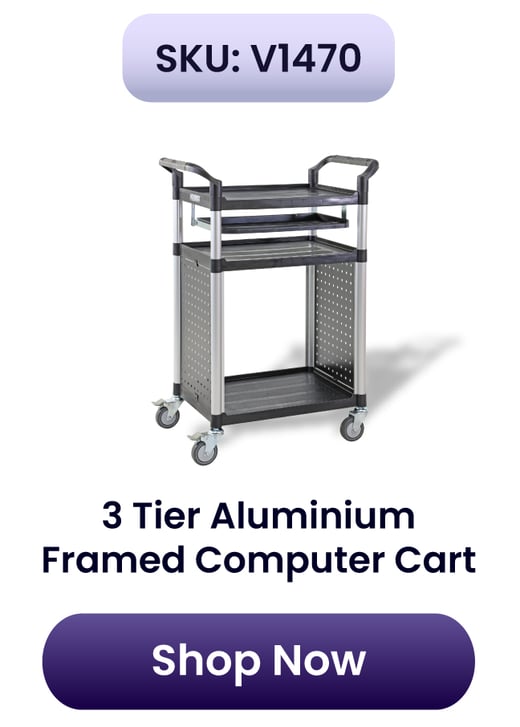 V1470-3 Tier Aluminium Framed Computer Cart with Slide Out Shelf - Special Ends Soon! 